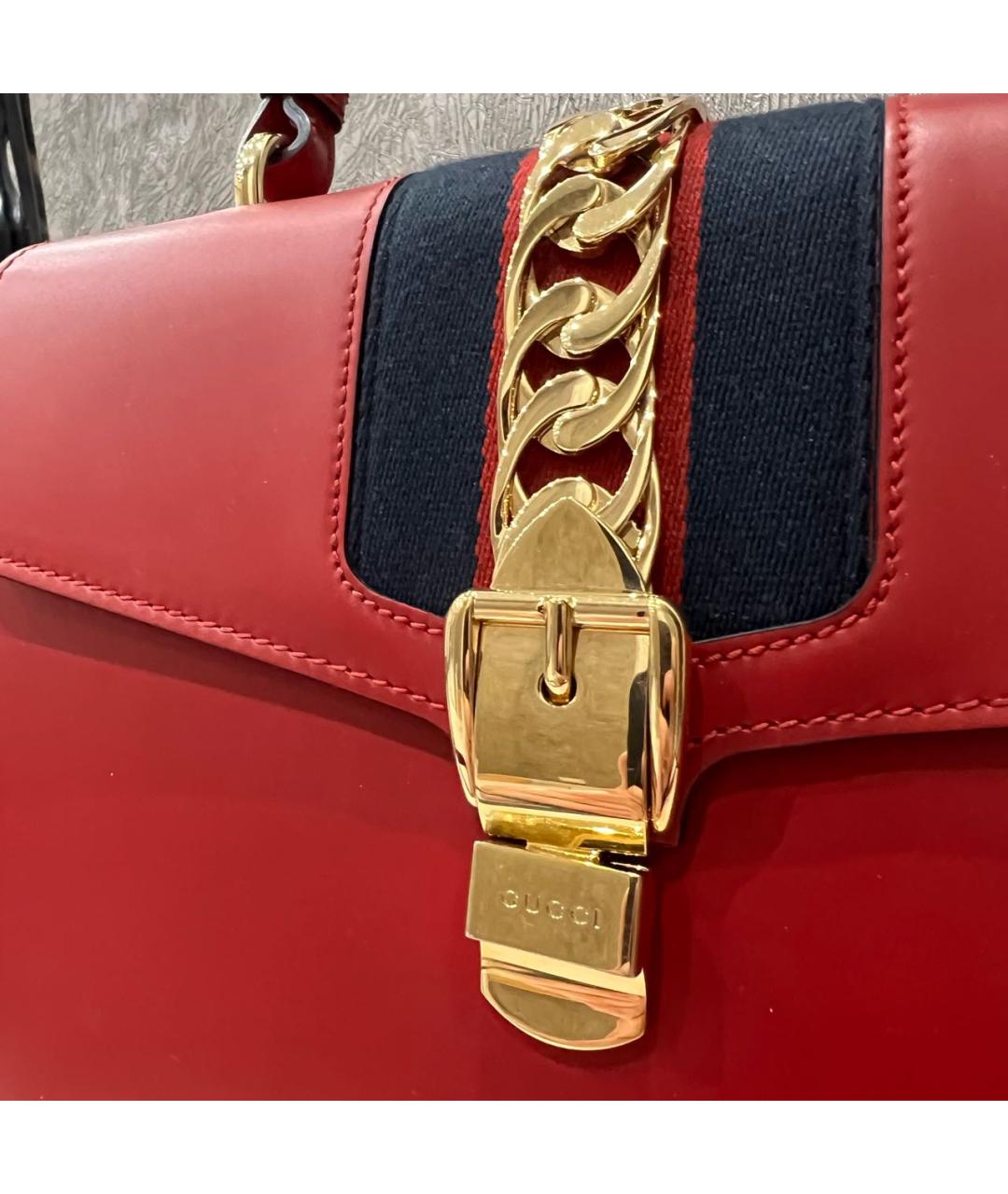 GUCCI Красная кожаная сумка через плечо, фото 4