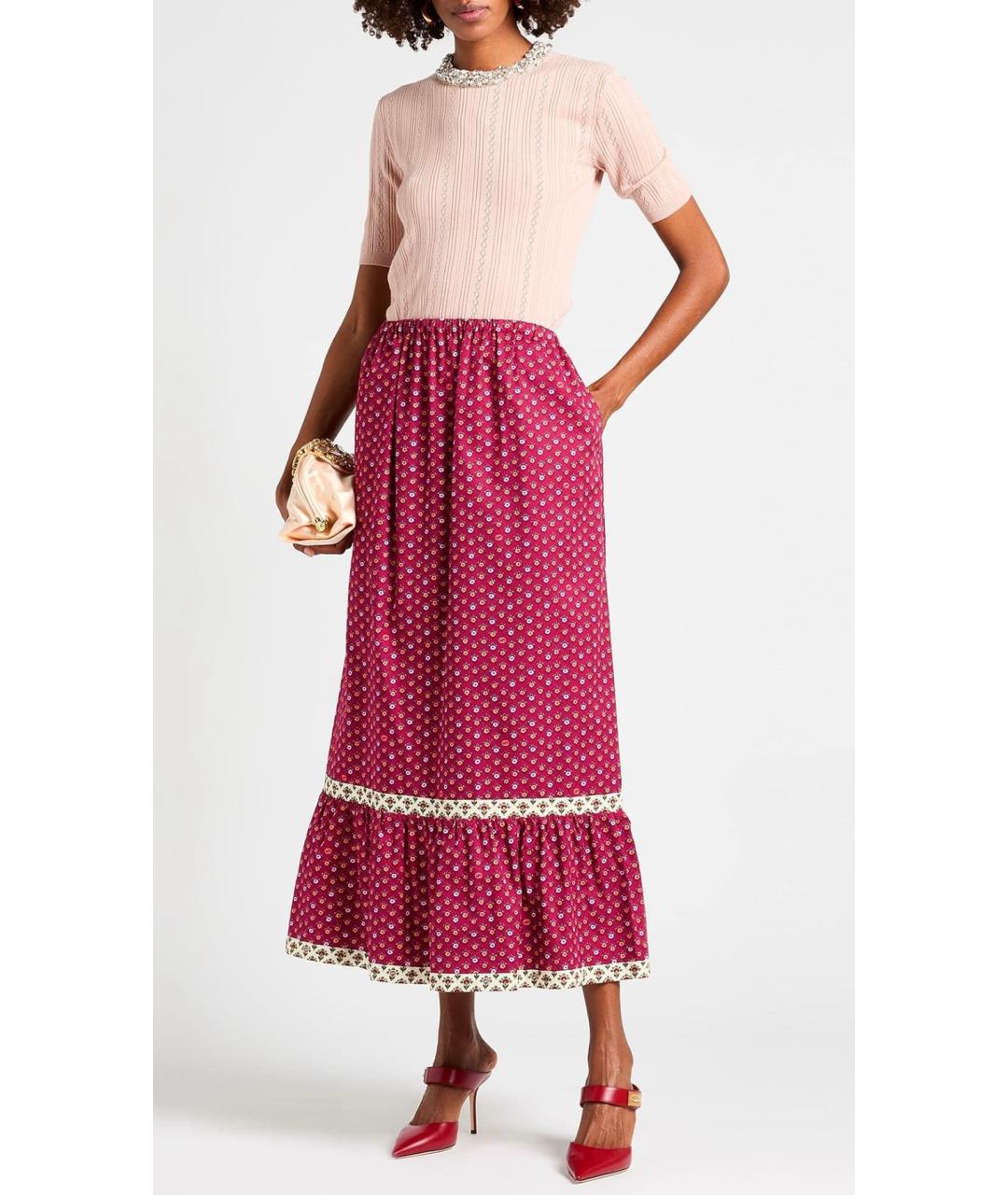 GUCCI Бордовая хлопковая юбка миди, фото 2