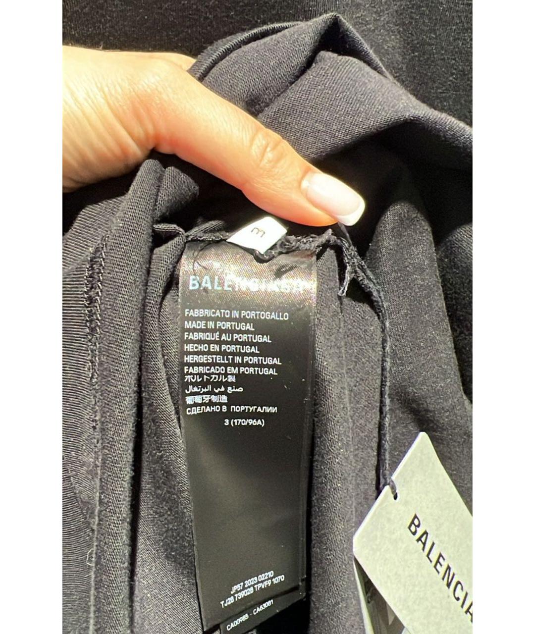 BALENCIAGA Черная хлопковая футболка, фото 4