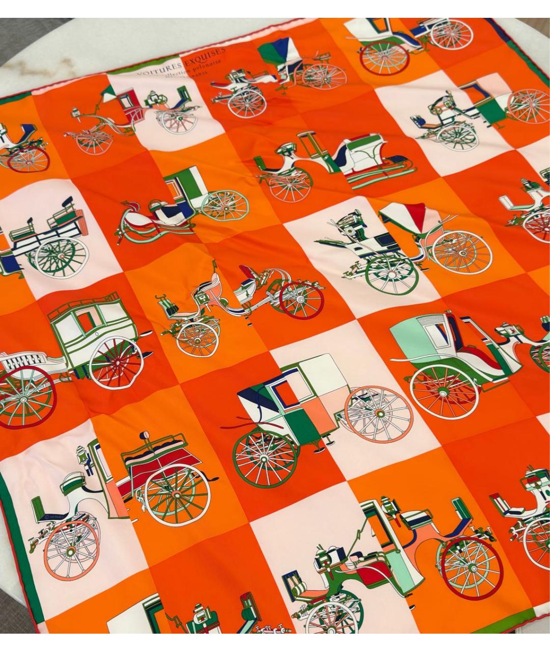 HERMES Оранжевый шелковый шарф, фото 3