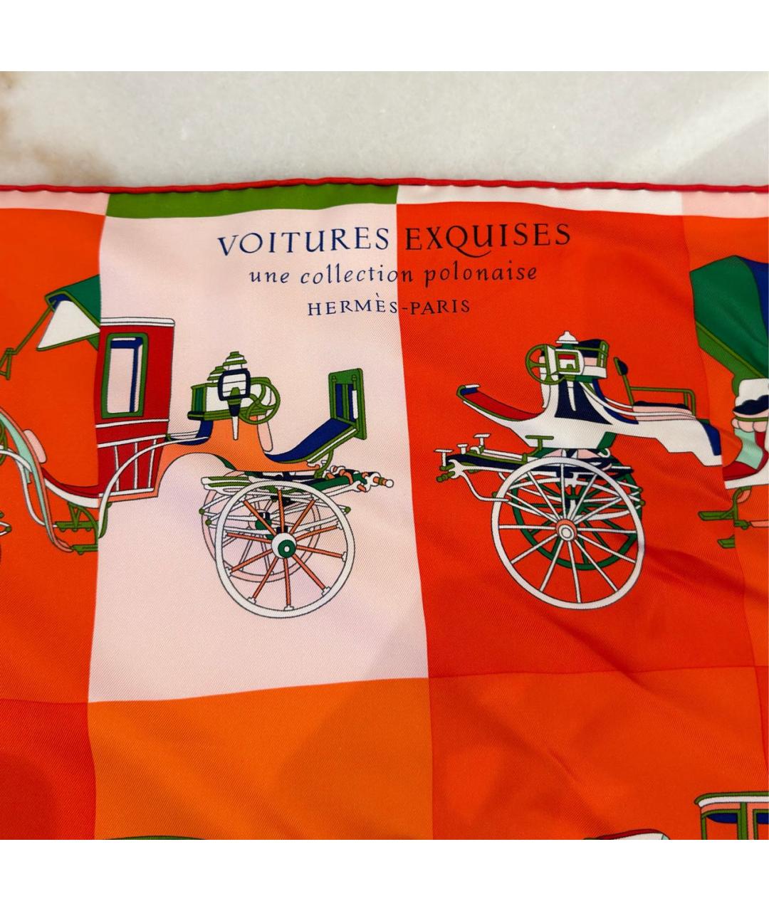 HERMES Оранжевый шелковый шарф, фото 2