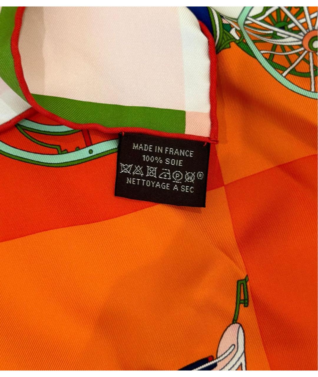 HERMES Оранжевый шелковый шарф, фото 5