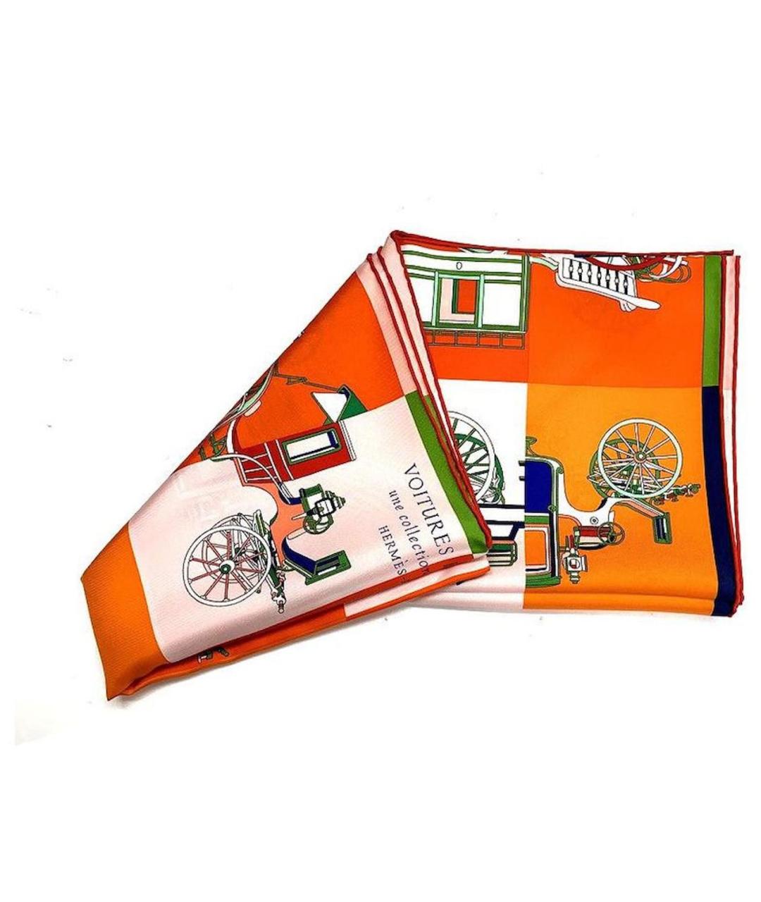 HERMES Оранжевый шелковый шарф, фото 1