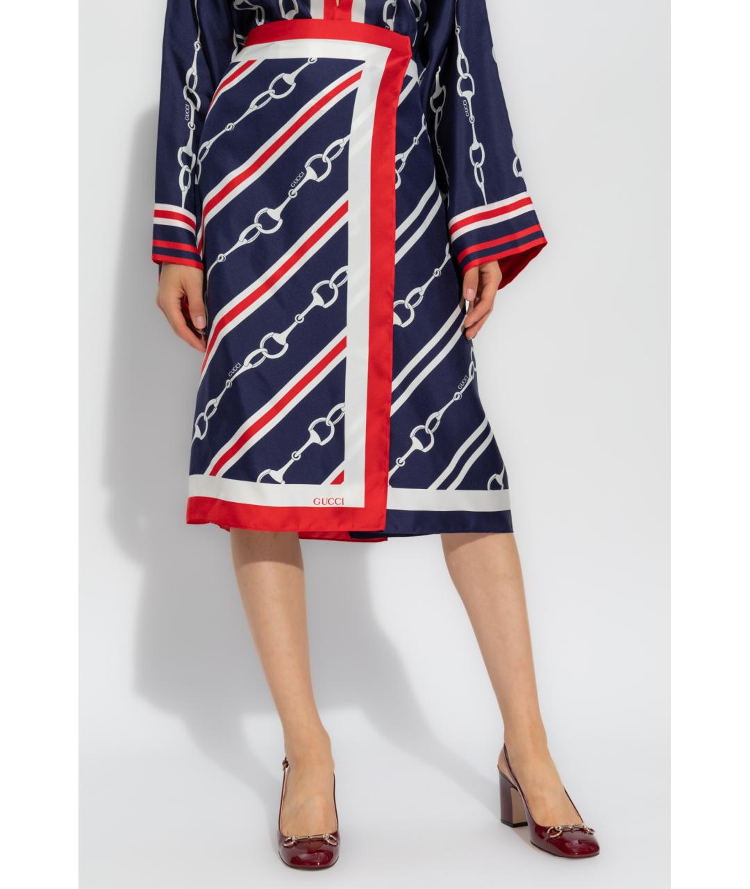 GUCCI Темно-синяя шелковая юбка миди, фото 3