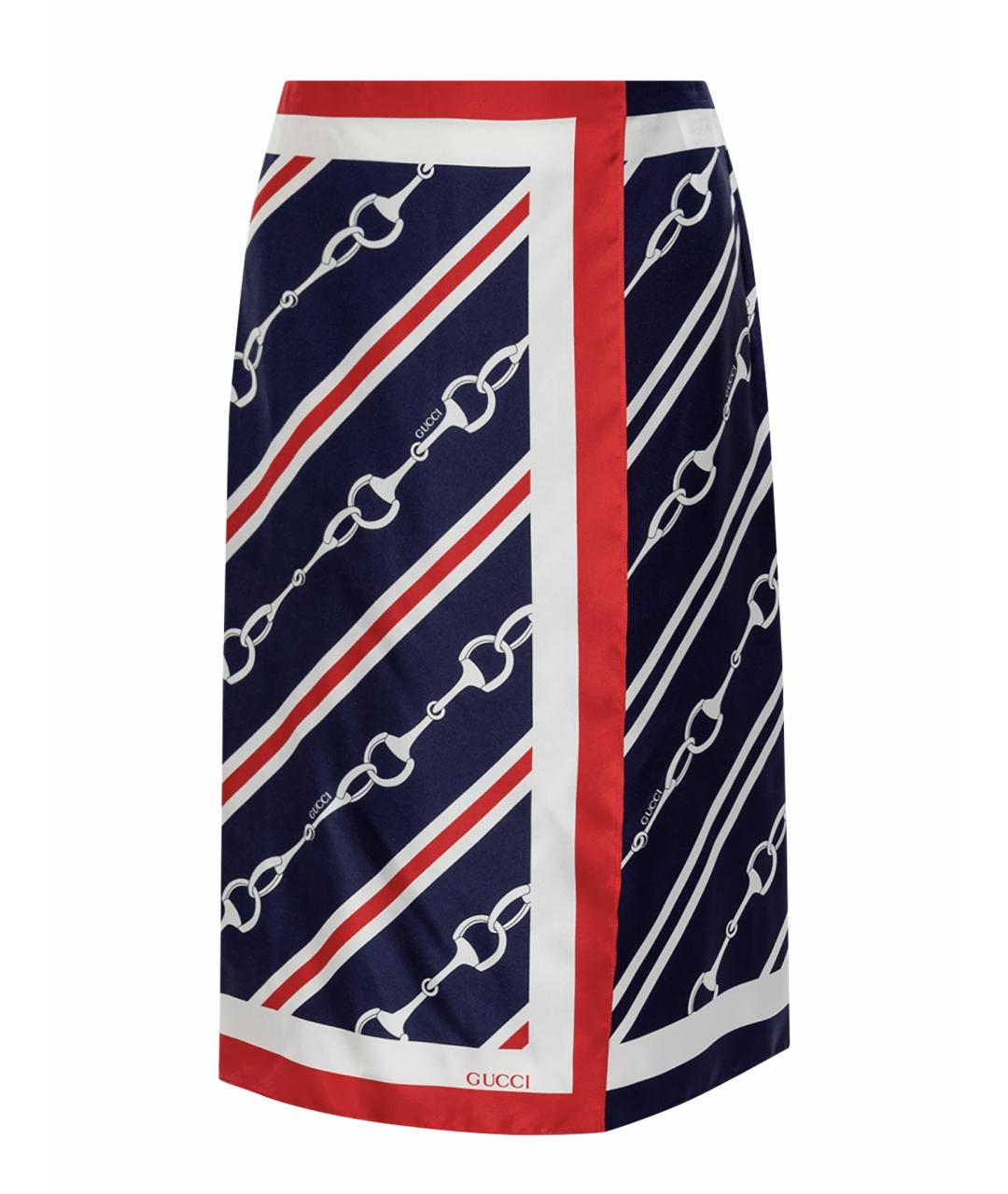 GUCCI Темно-синяя шелковая юбка миди, фото 1