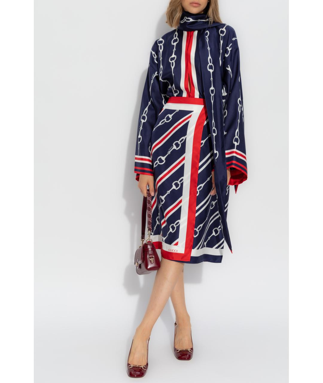 GUCCI Темно-синяя шелковая юбка миди, фото 2