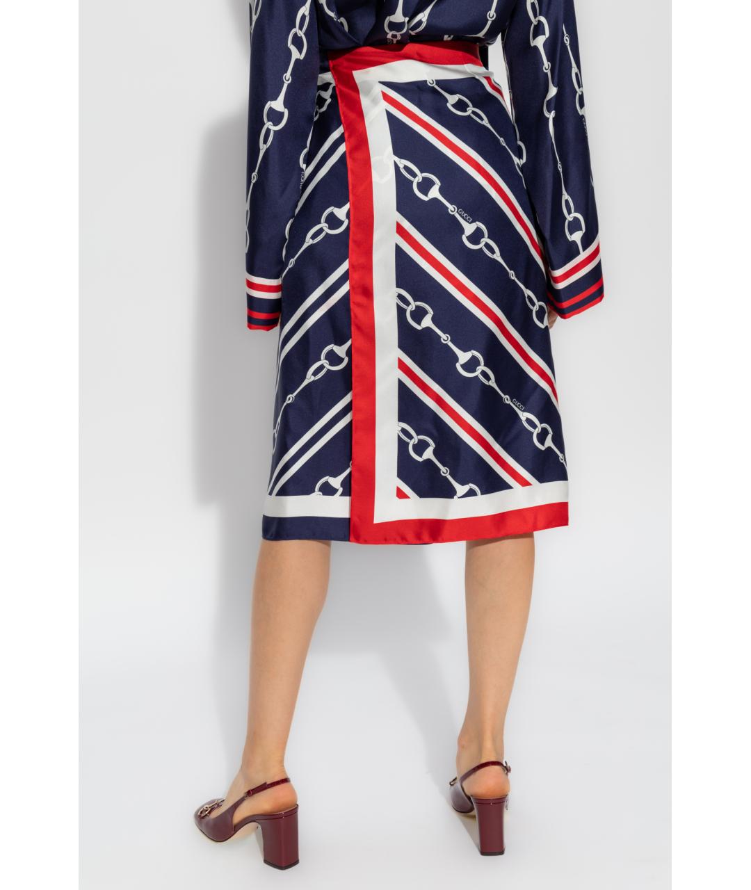 GUCCI Темно-синяя шелковая юбка миди, фото 4