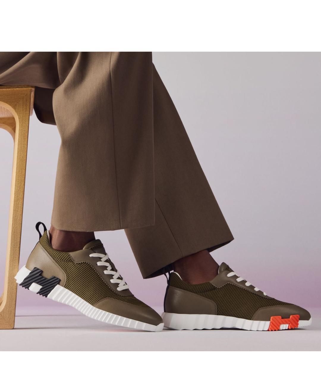 HERMES Хаки кожаные низкие кроссовки / кеды, фото 4