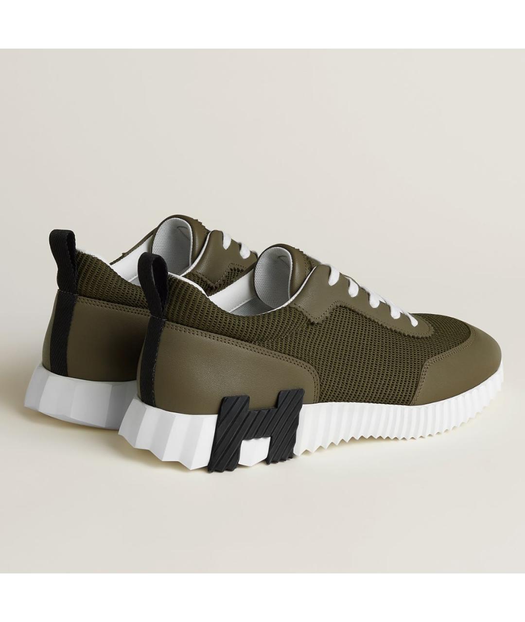 HERMES Хаки кожаные низкие кроссовки / кеды, фото 2