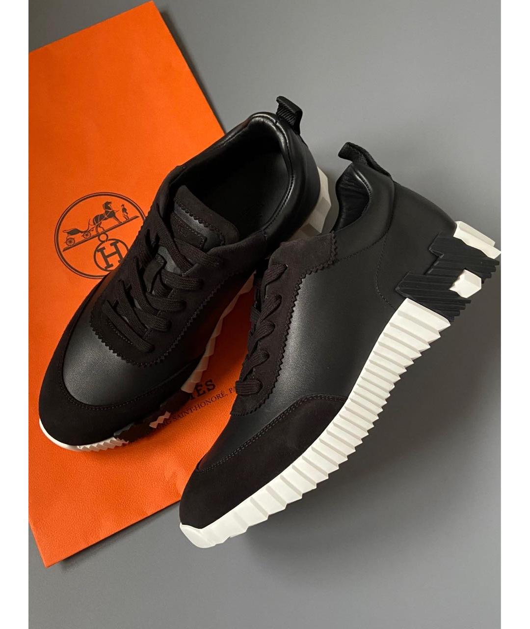 HERMES Черные кожаные низкие кроссовки / кеды, фото 2