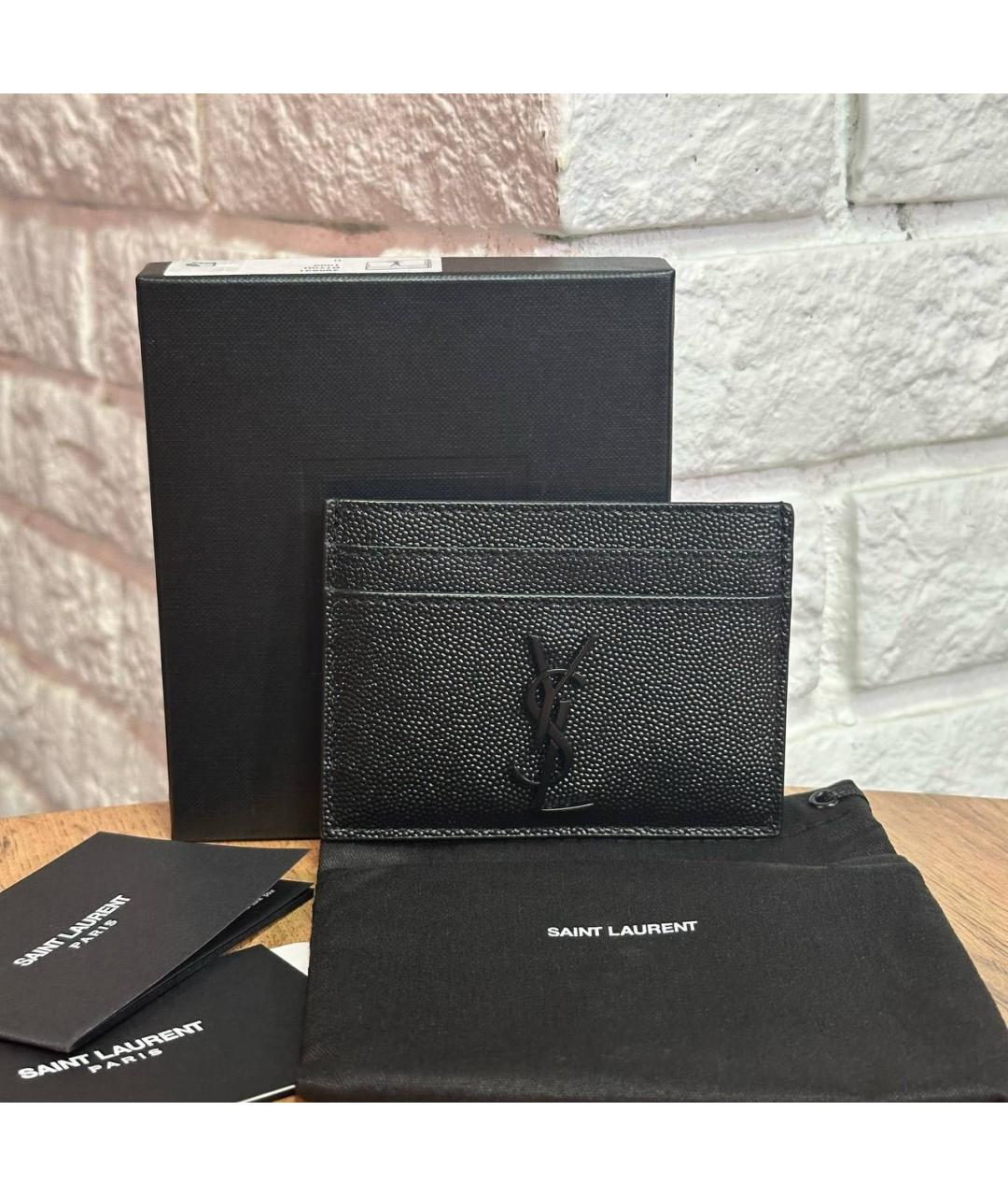 SAINT LAURENT Черный кожаный кардхолдер, фото 2
