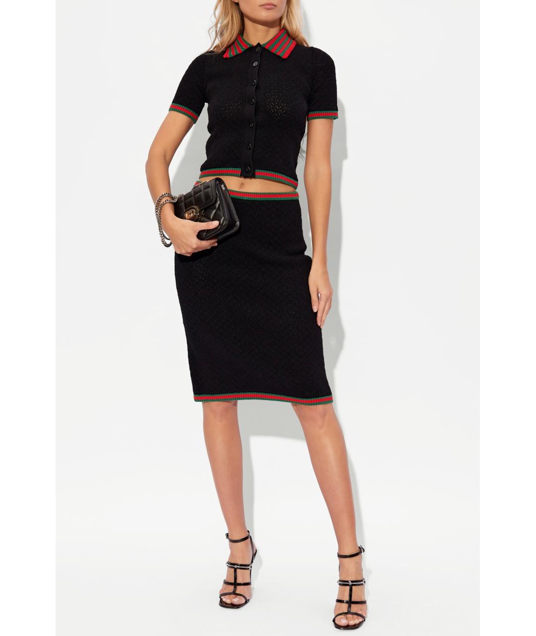 GUCCI Черная полиэстеровая юбка миди, фото 2