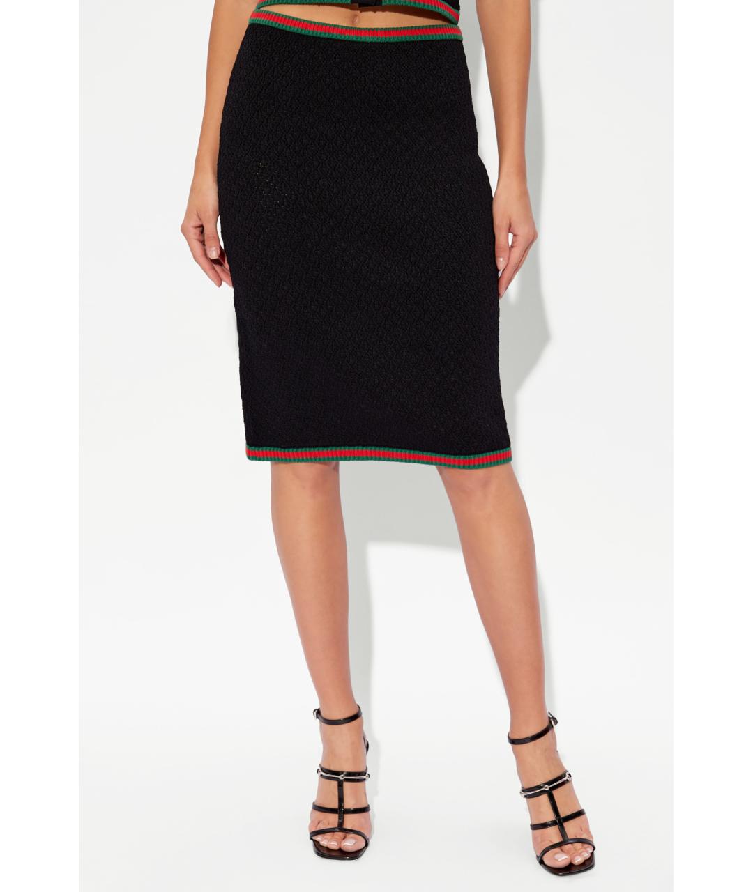 GUCCI Черная полиэстеровая юбка миди, фото 3