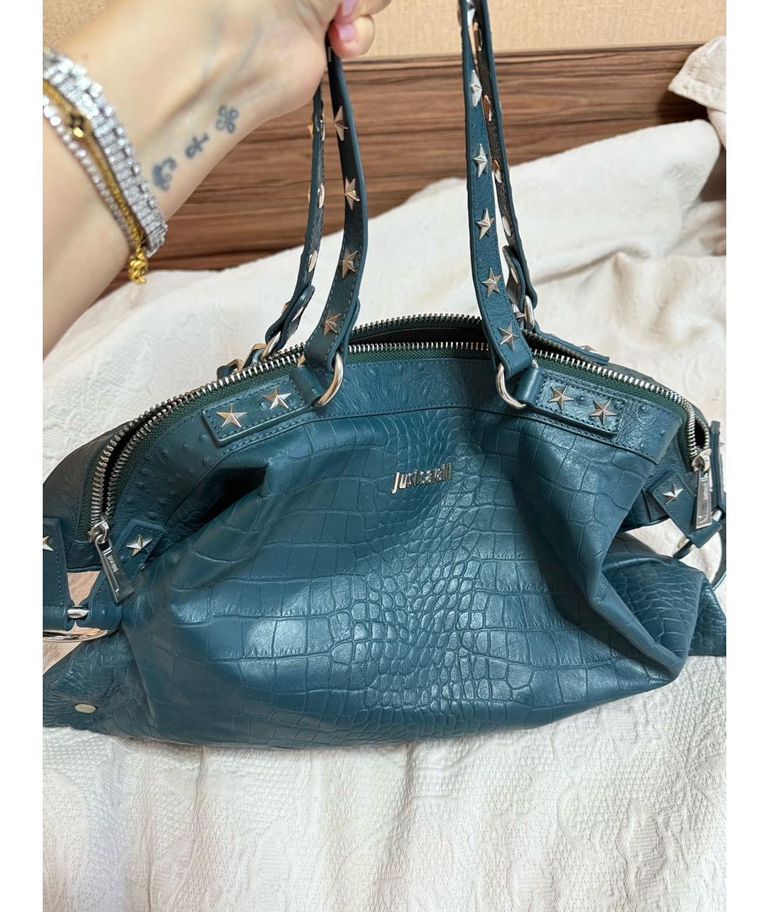 JUST CAVALLI Зеленая кожаная сумка тоут, фото 7