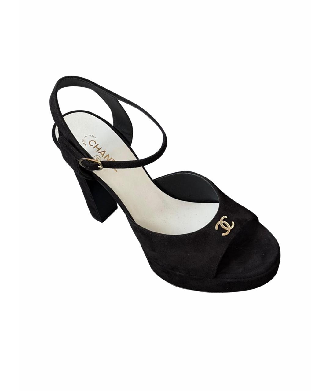 CHANEL Черные замшевые босоножки, фото 1