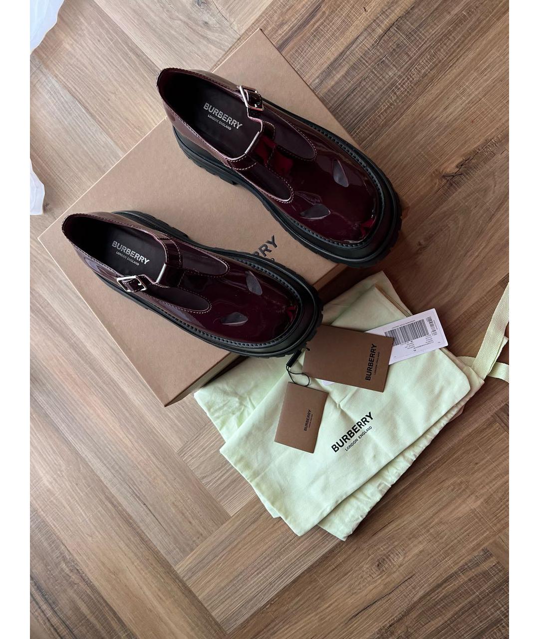 BURBERRY Бордовые туфли из лакированной кожи, фото 5