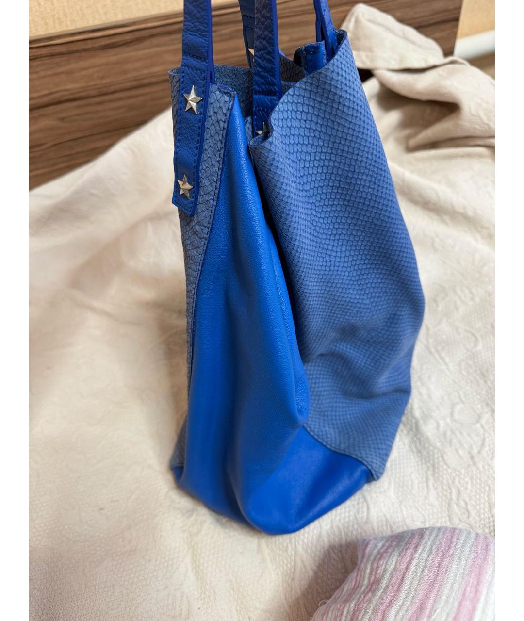 JUST CAVALLI Синяя кожаная сумка тоут, фото 7