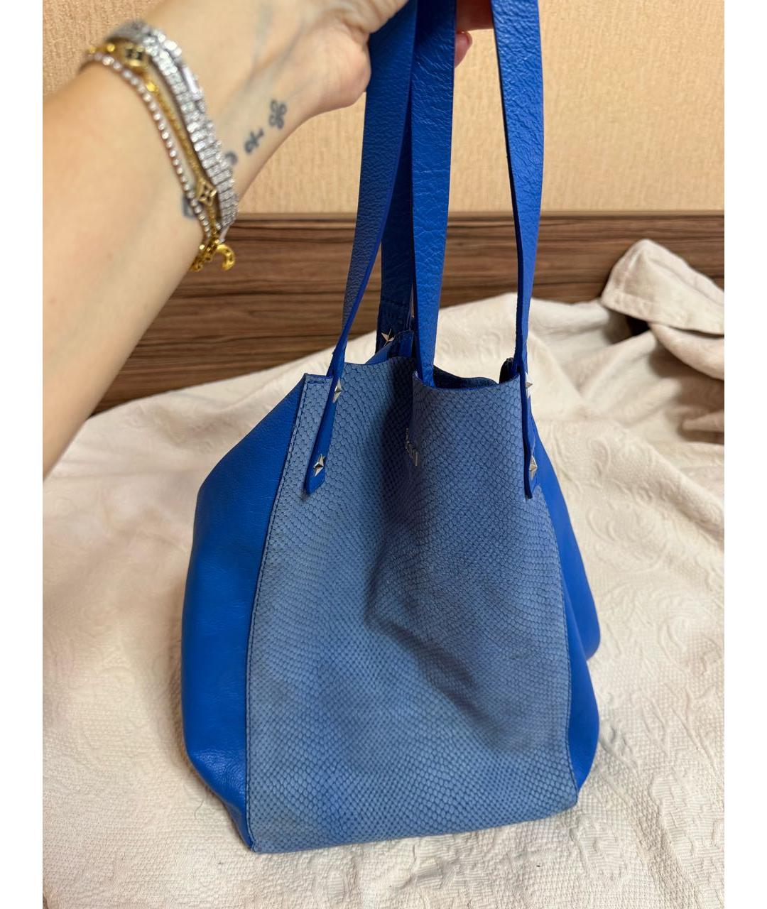 JUST CAVALLI Синяя кожаная сумка тоут, фото 8