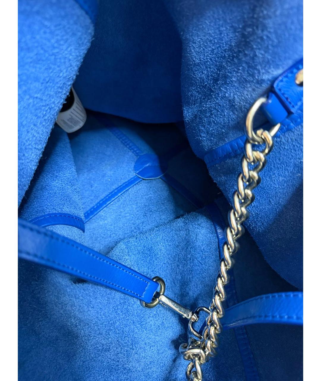 JUST CAVALLI Синяя кожаная сумка тоут, фото 6