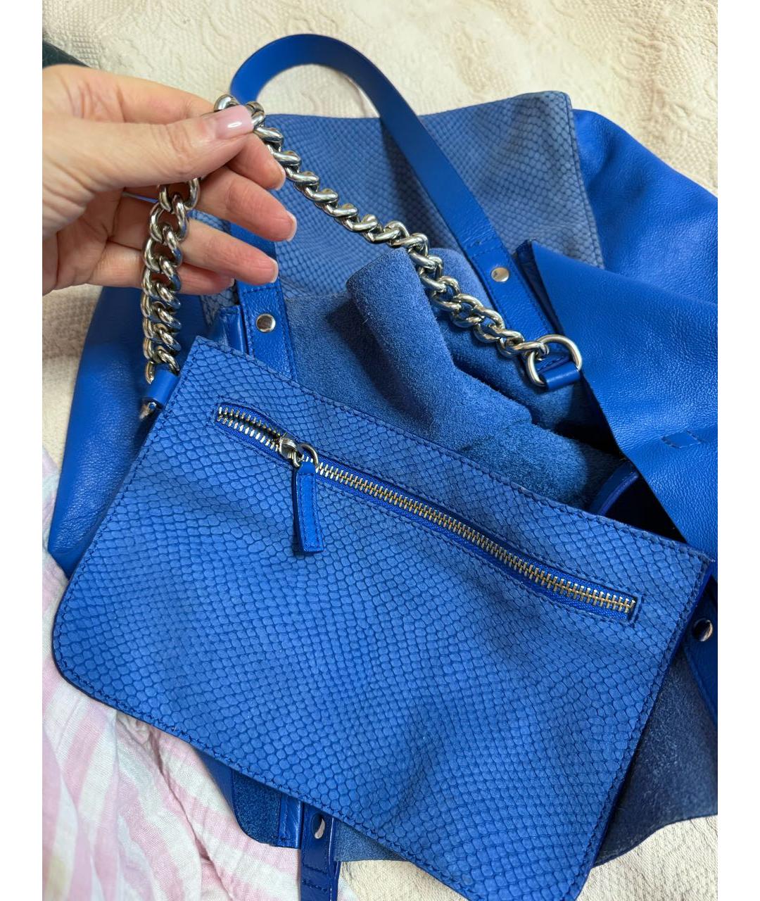 JUST CAVALLI Синяя кожаная сумка тоут, фото 2