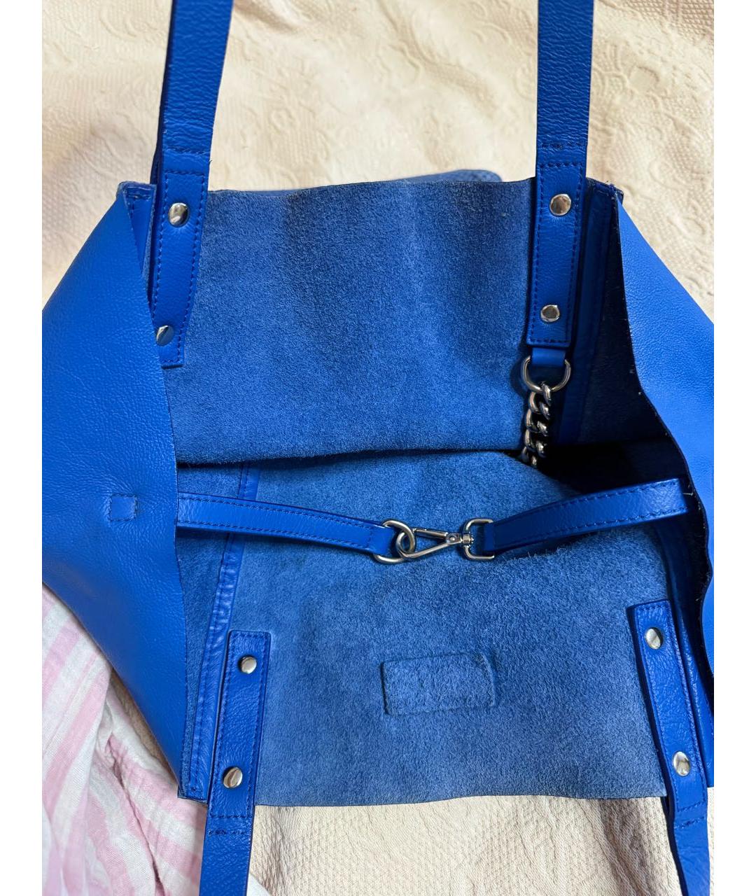 JUST CAVALLI Синяя кожаная сумка тоут, фото 4