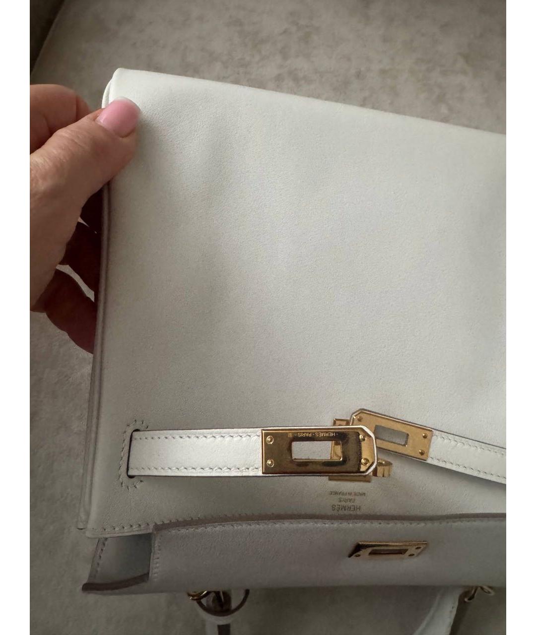 HERMES Белая кожаная сумка с короткими ручками, фото 2