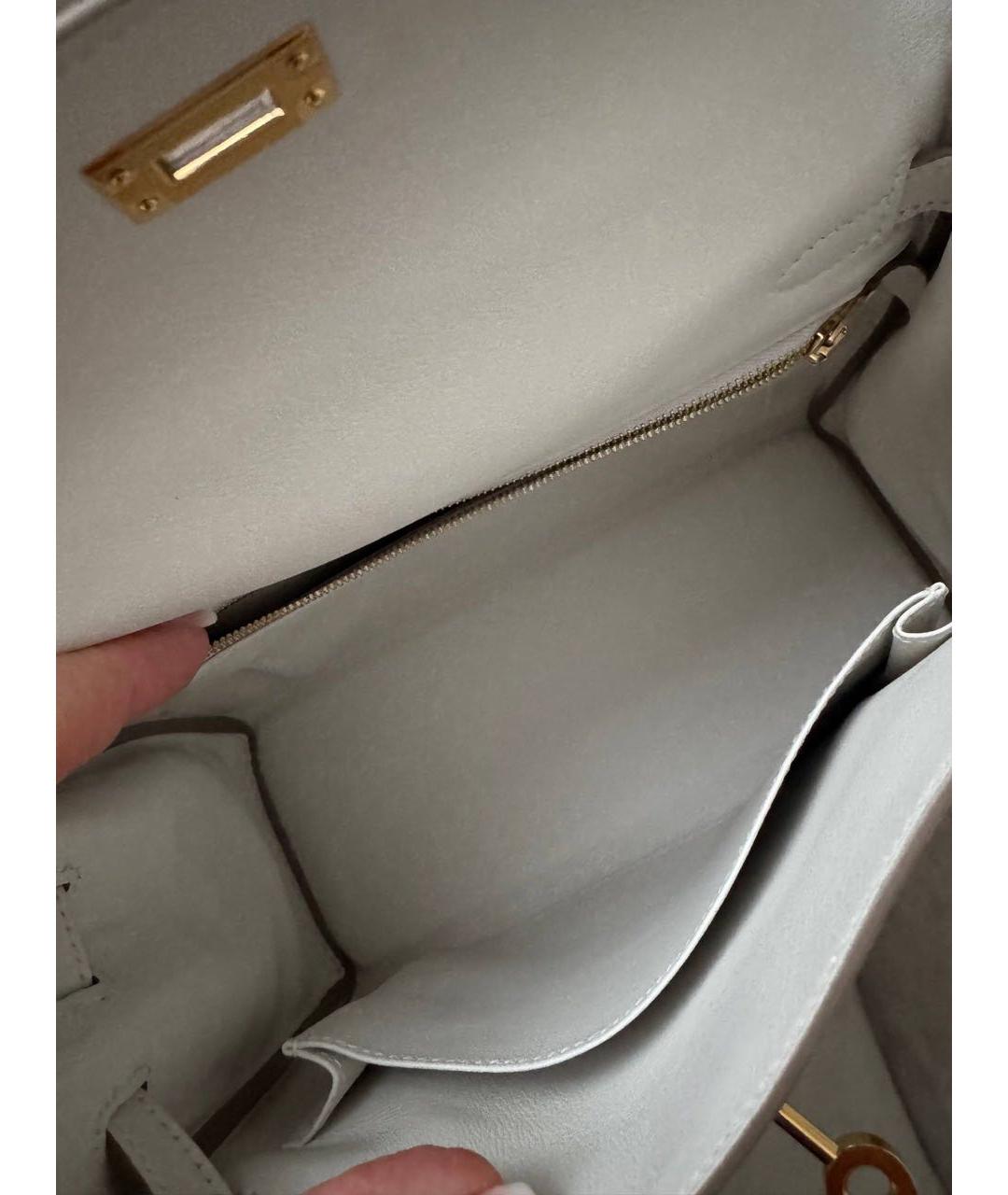 HERMES Белая кожаная сумка с короткими ручками, фото 8
