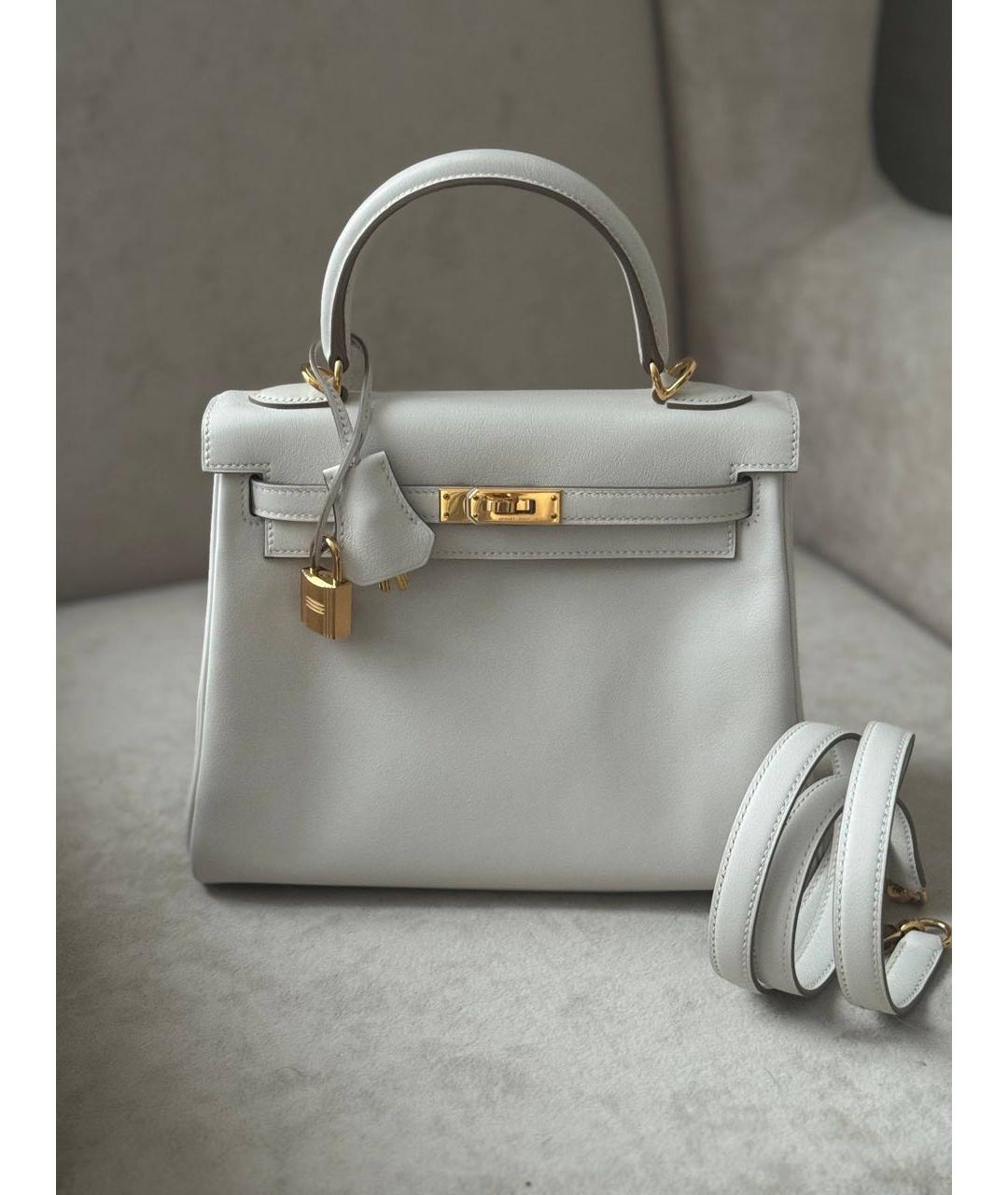HERMES Белая кожаная сумка с короткими ручками, фото 9