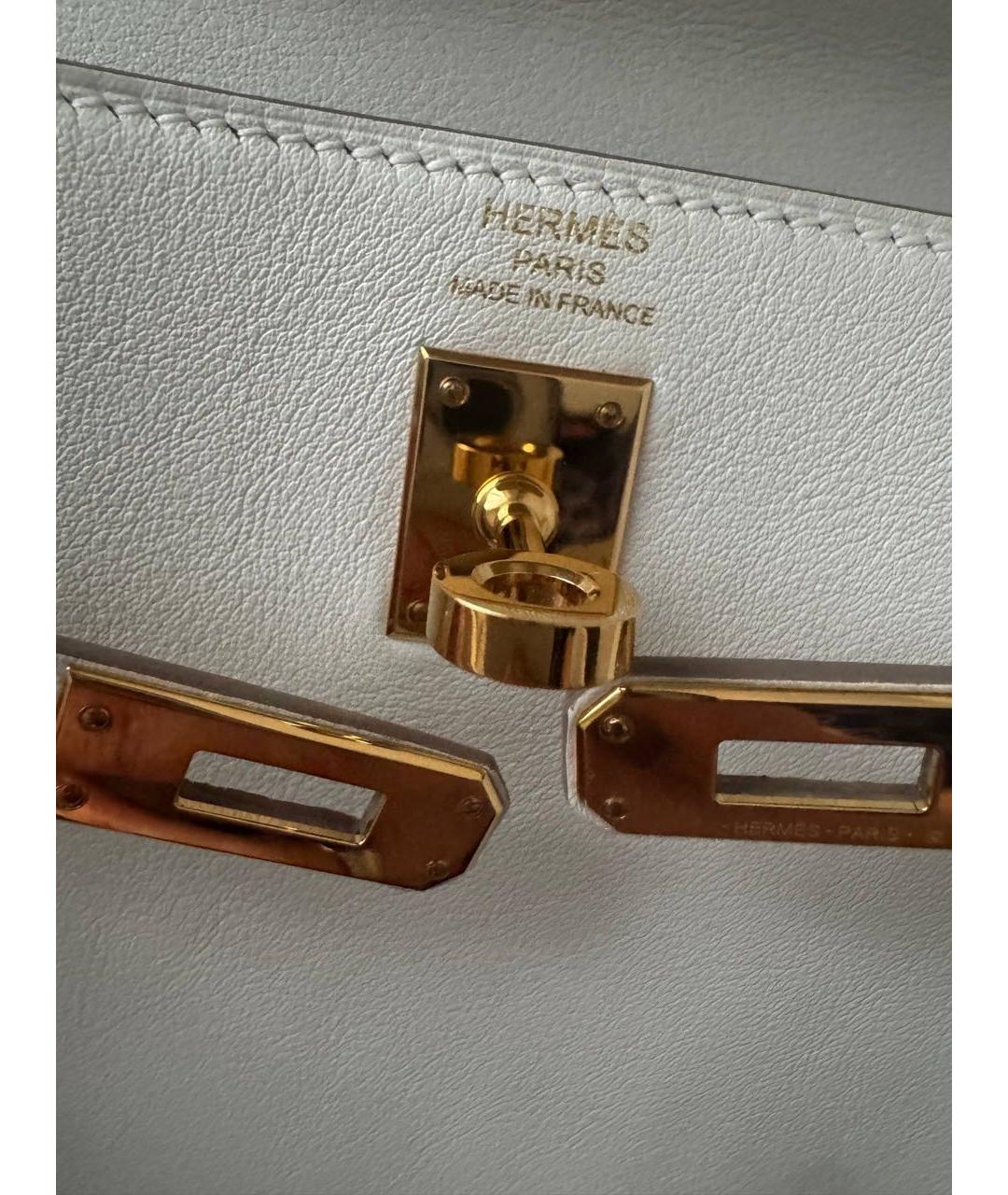 HERMES Белая кожаная сумка с короткими ручками, фото 4