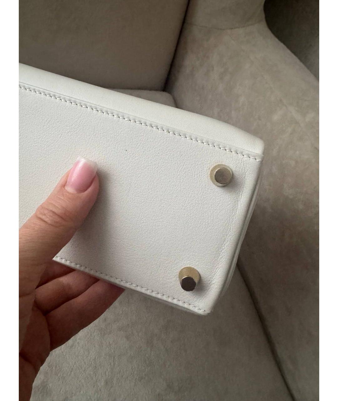 HERMES Белая кожаная сумка с короткими ручками, фото 6