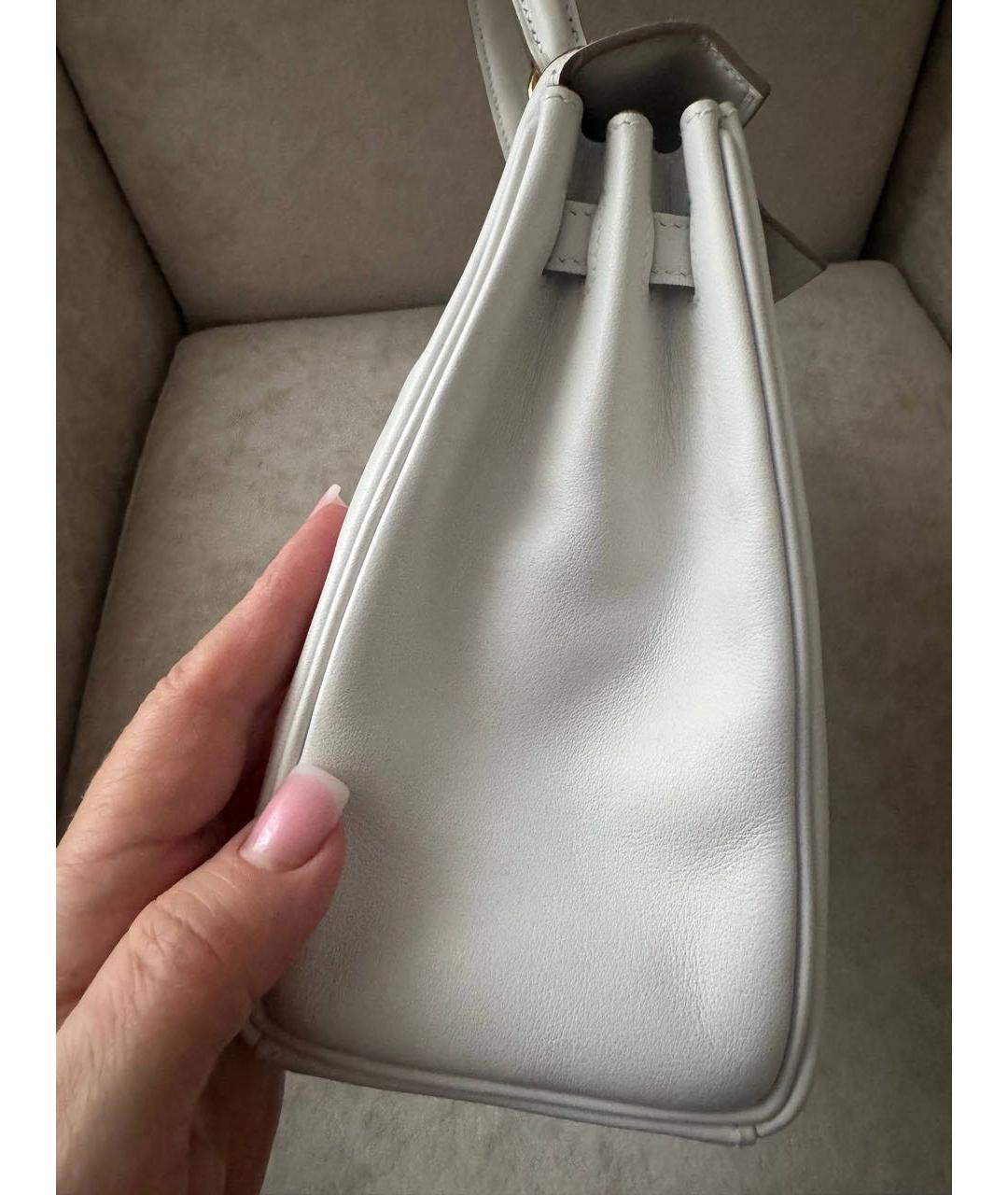 HERMES Белая кожаная сумка с короткими ручками, фото 7