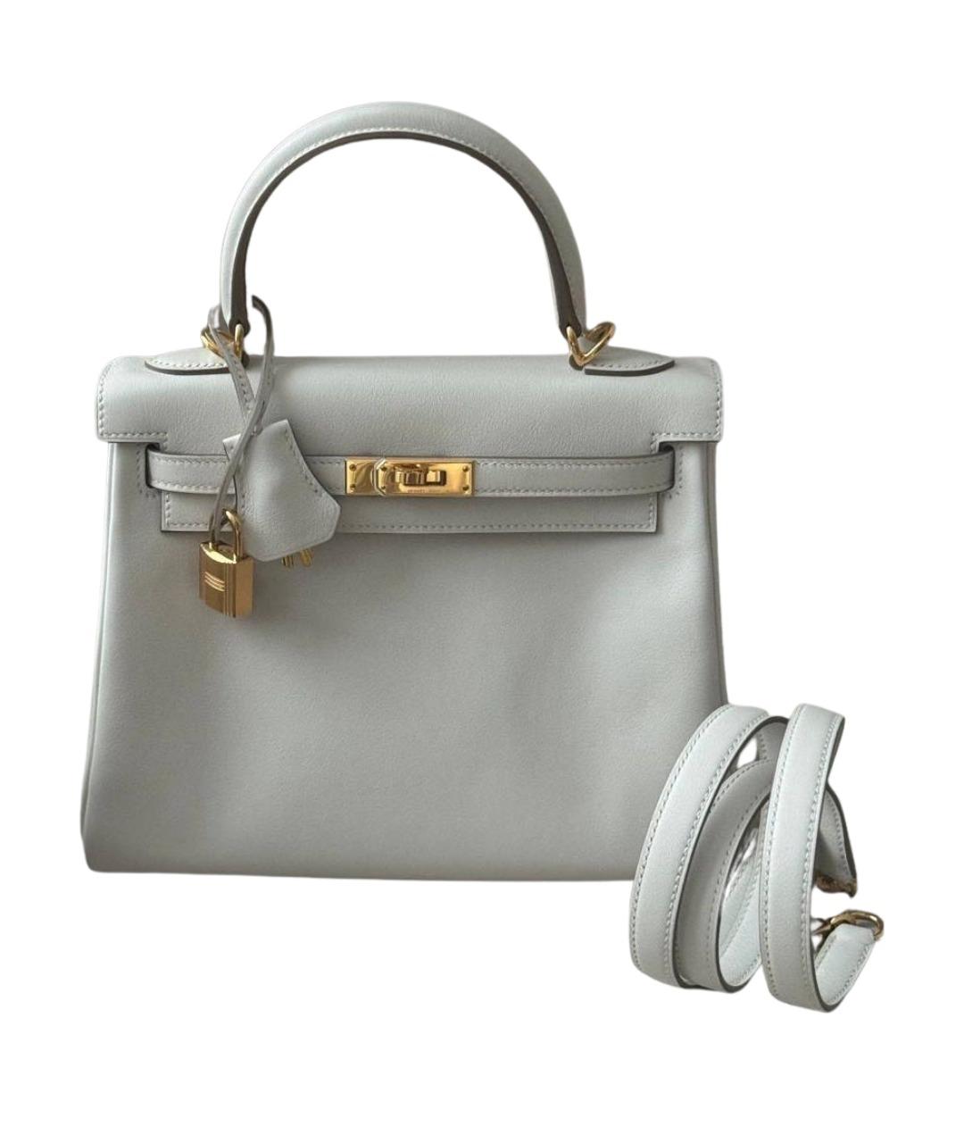 HERMES Белая кожаная сумка с короткими ручками, фото 1