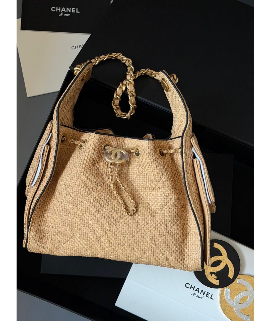 CHANEL Бежевая пелетеная сумка тоут, фото 3