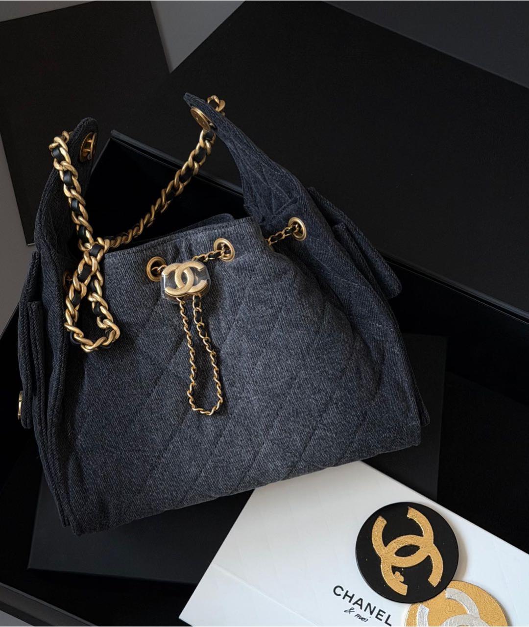 CHANEL Темно-синяя деним сумка тоут, фото 3