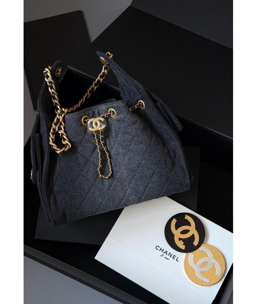 CHANEL Темно-синяя деним сумка тоут, фото 2