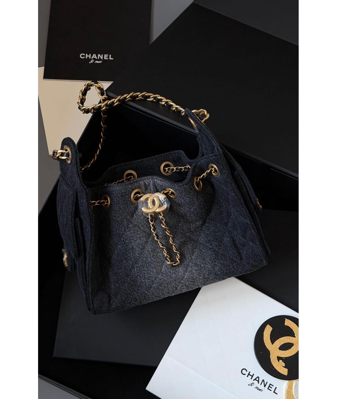 CHANEL Темно-синяя деним сумка тоут, фото 2