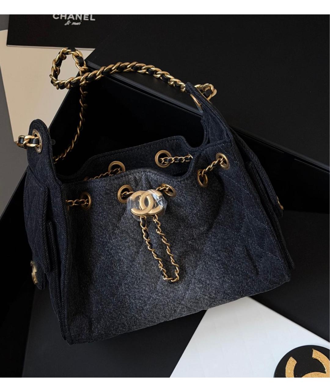 CHANEL Темно-синяя деним сумка тоут, фото 3