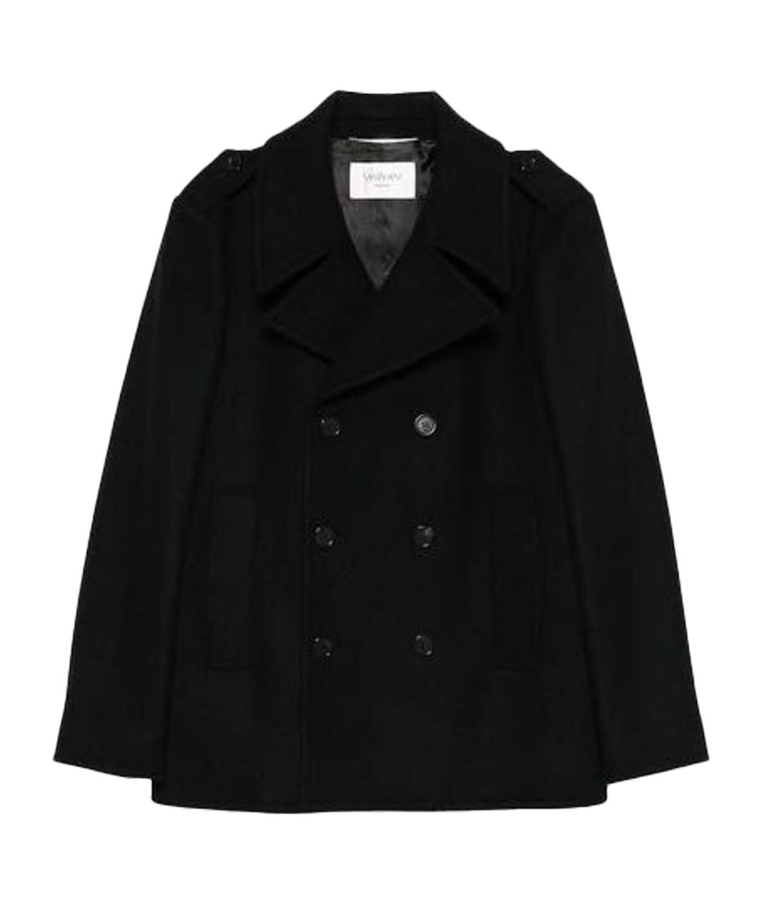 SAINT LAURENT Черное шерстяное пальто, фото 1