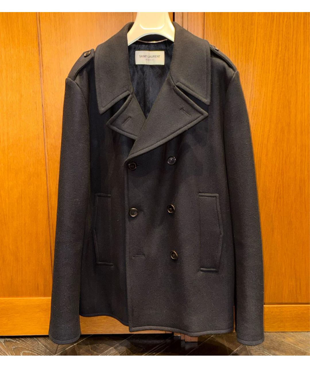 SAINT LAURENT Черное шерстяное пальто, фото 2