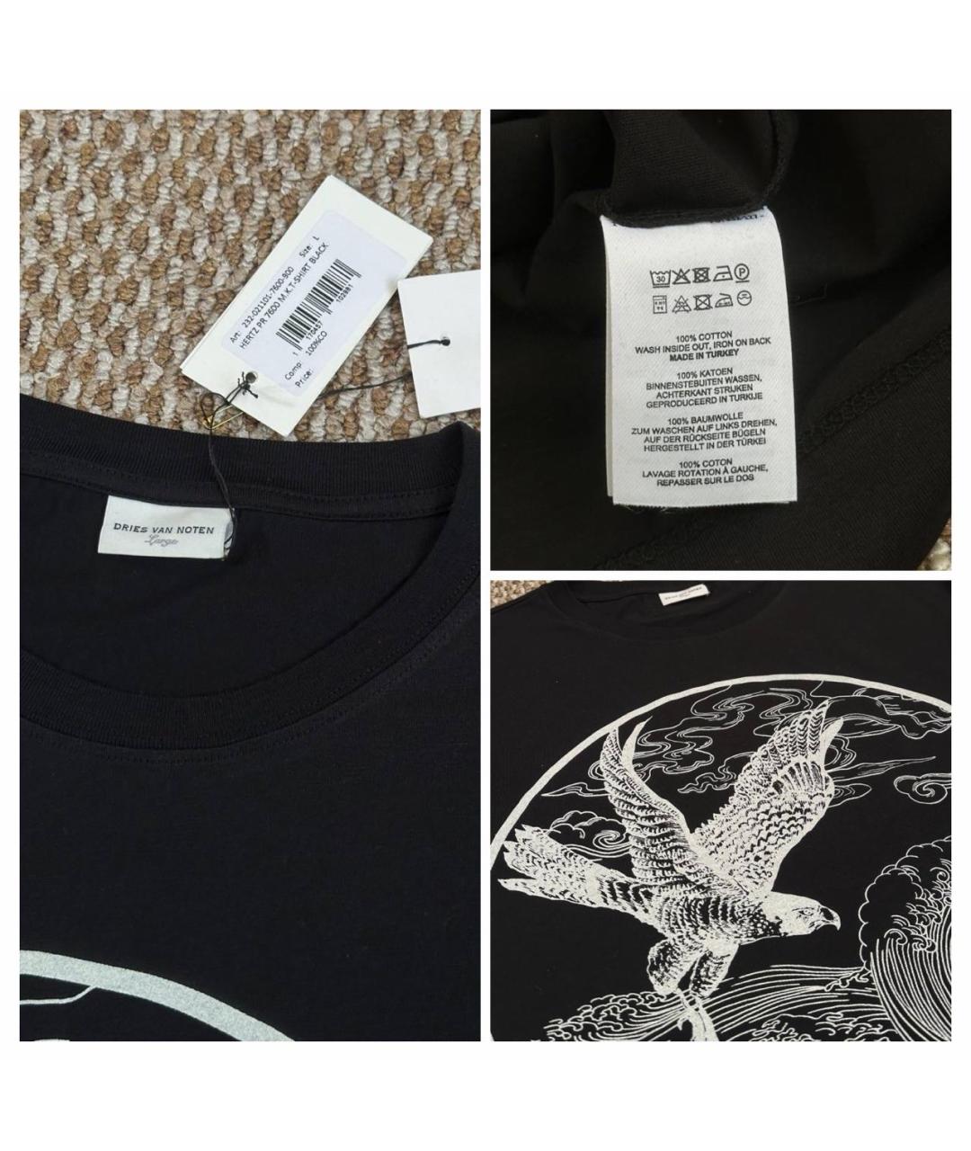 DRIES VAN NOTEN Черная хлопковая футболка, фото 6