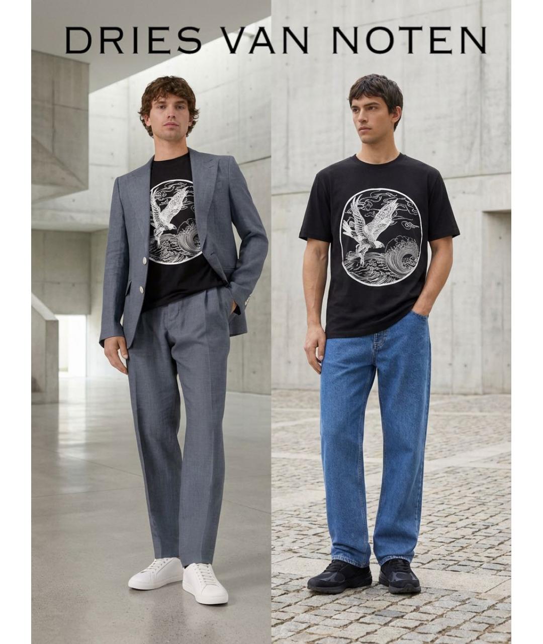 DRIES VAN NOTEN Черная хлопковая футболка, фото 2