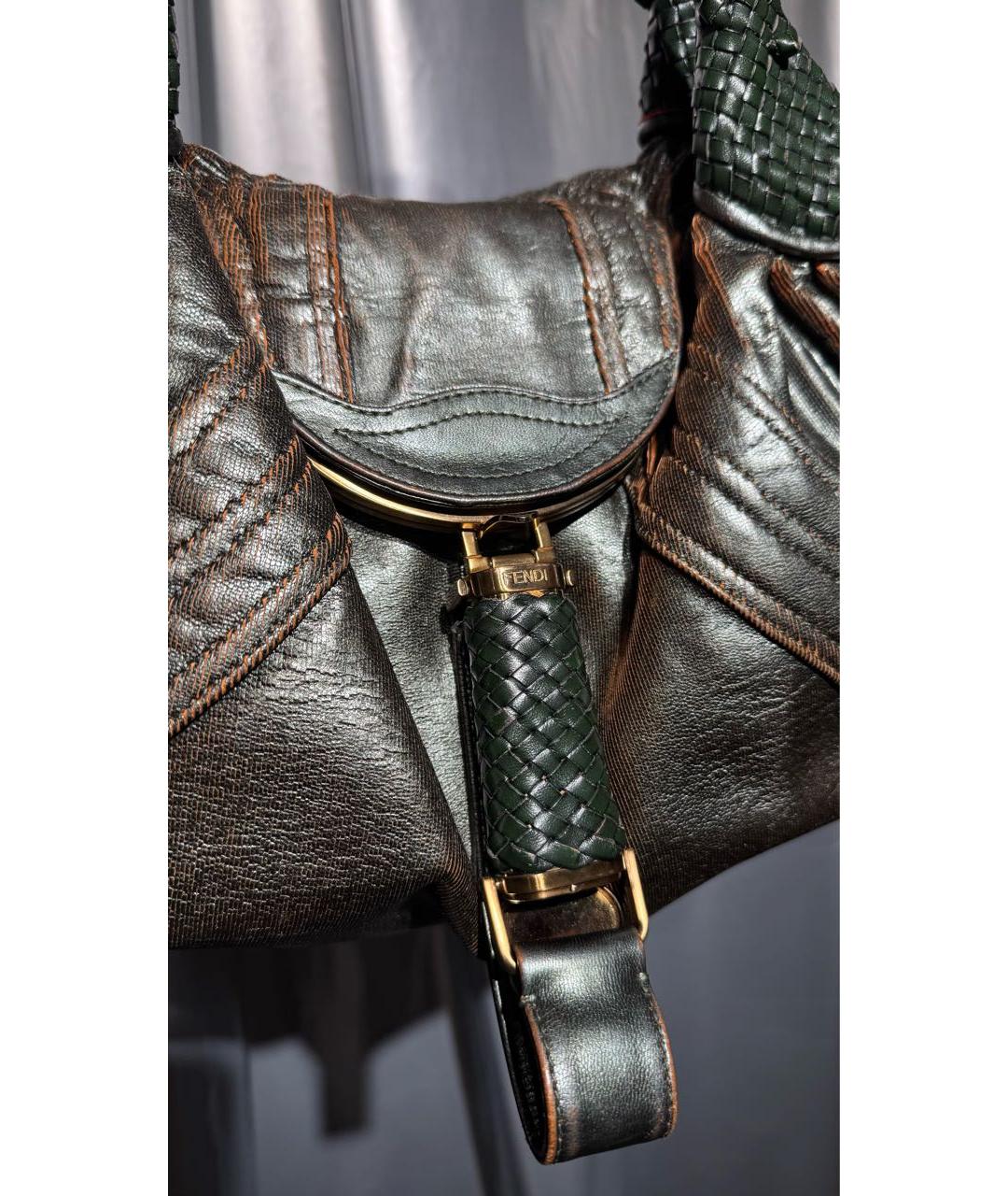 FENDI Коричневая кожаная сумка с короткими ручками, фото 5