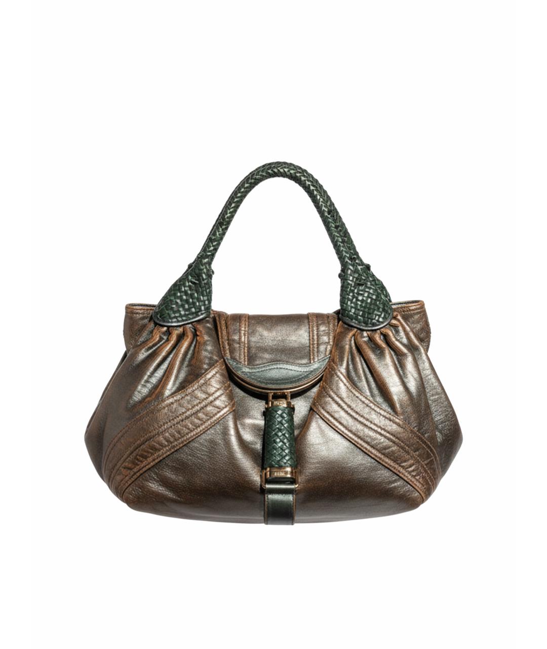 FENDI Коричневая кожаная сумка с короткими ручками, фото 1