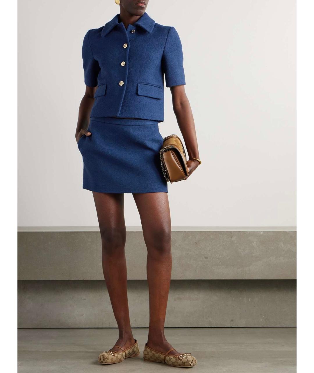 GUCCI Темно-синяя хлопковая юбка мини, фото 2