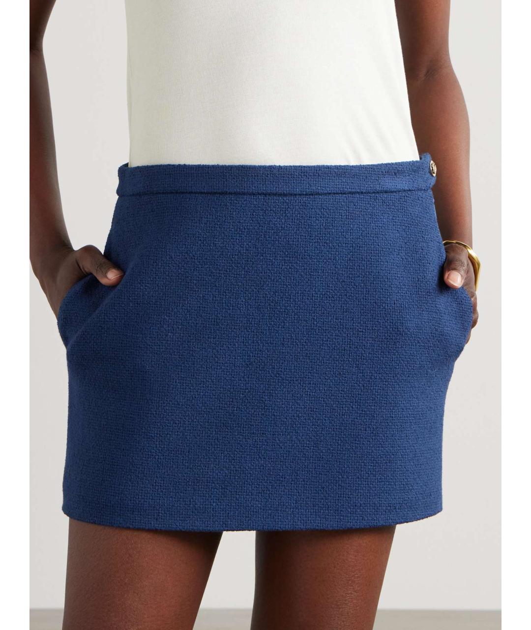 GUCCI Темно-синяя хлопковая юбка мини, фото 3
