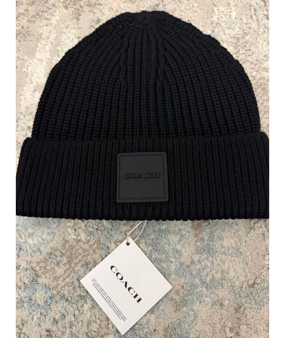 COACH Черная шерстяная шапка, фото 2