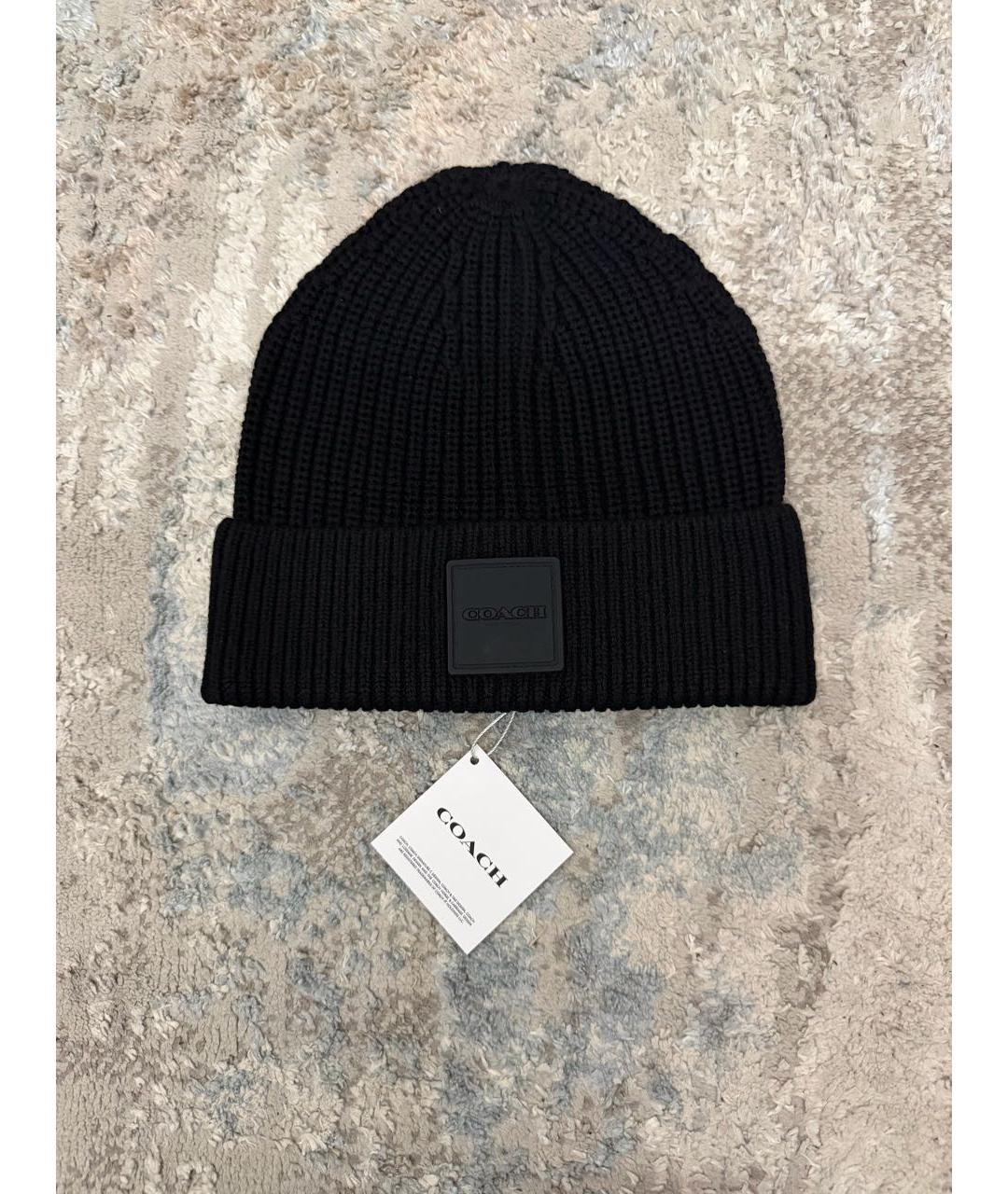 COACH Черная шерстяная шапка, фото 4