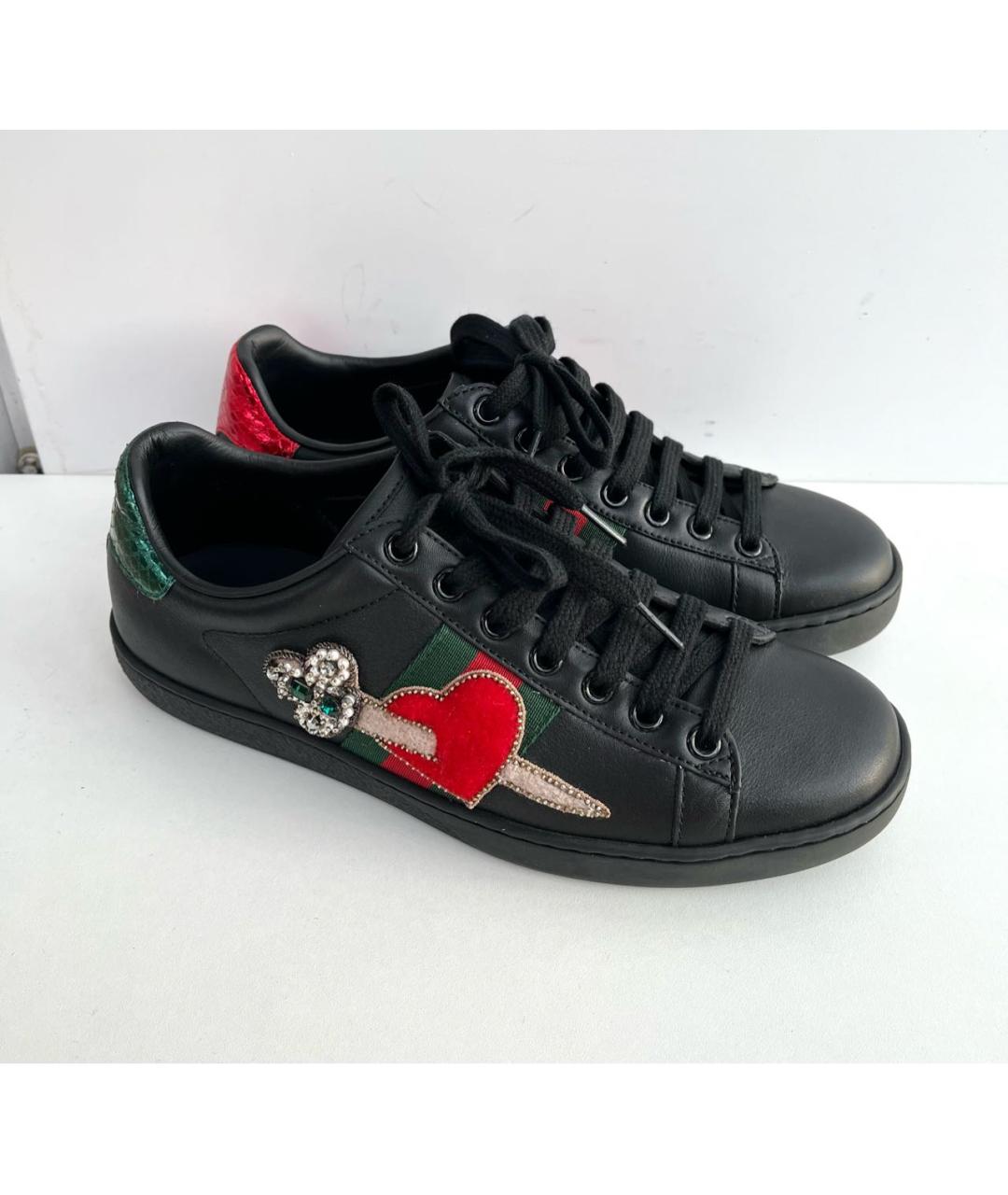 GUCCI Черные кожаные кеды, фото 3