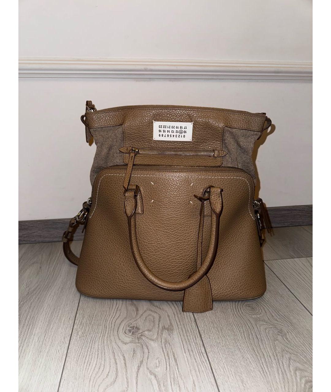 MAISON MARGIELA Бежевая кожаная сумка тоут, фото 5