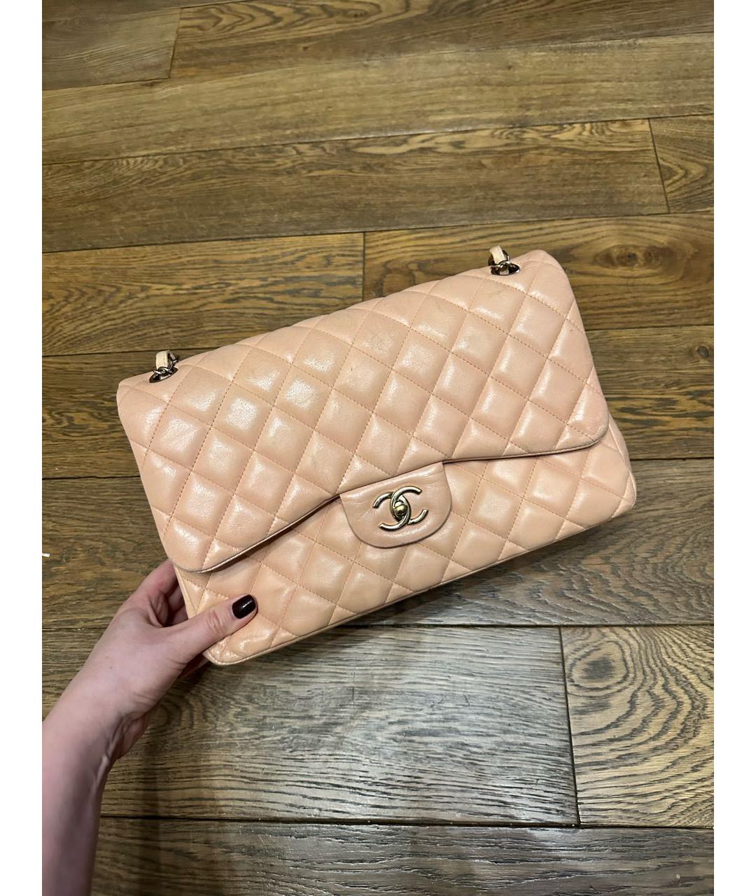 CHANEL Бежевая кожаная сумка с короткими ручками, фото 6